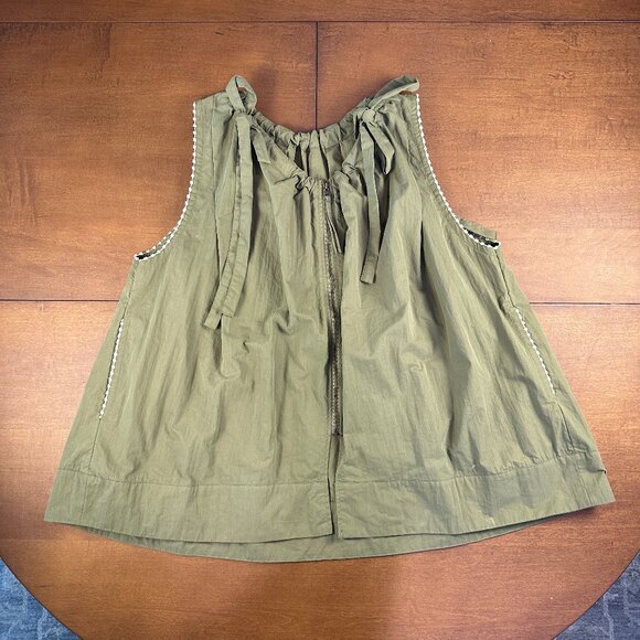 (SOLD) Niko And Khaki Green Stitched Ribbon Zip Up Vest Pullover Top - Picture 3 of 6